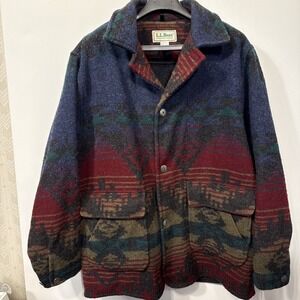 JACKET BARN WOOL AZTEC MEN LRG  L.L. Bean  Coat 90s Southwest Tribal Chore Ranch